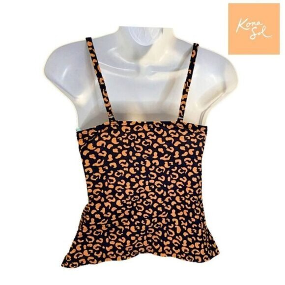 Kona Sol Women's Navy Leopard Spot Shirred Tankini Top NWT - Swimwear‎ - Picture 3 of 5